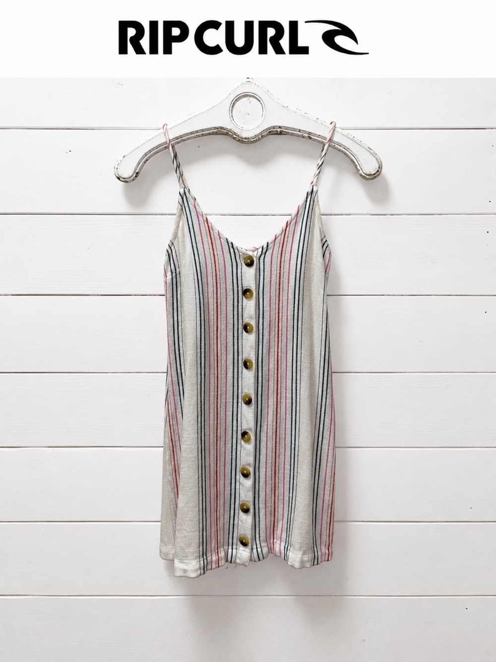 Rip Curl Striped Tunic Dress – Ivory, Navy & Pink – Size S